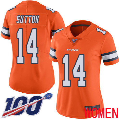 Women Denver Broncos 14 Courtland Sutton Limited Orange Rush Vapor Untouchable 100th Season Football NFL Jersey